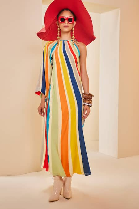 The Royaleum Vertical Rainbow Stripe Print Dress 