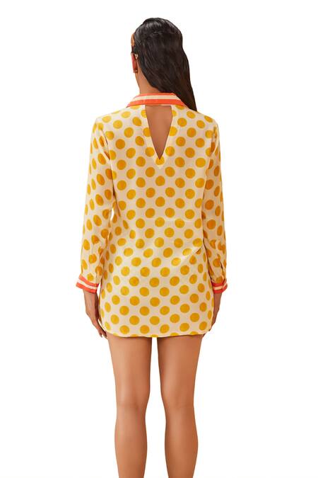 Buy_The Royaleum_Multi Color Silk Collared Polka Dot Print Shirt Dress 