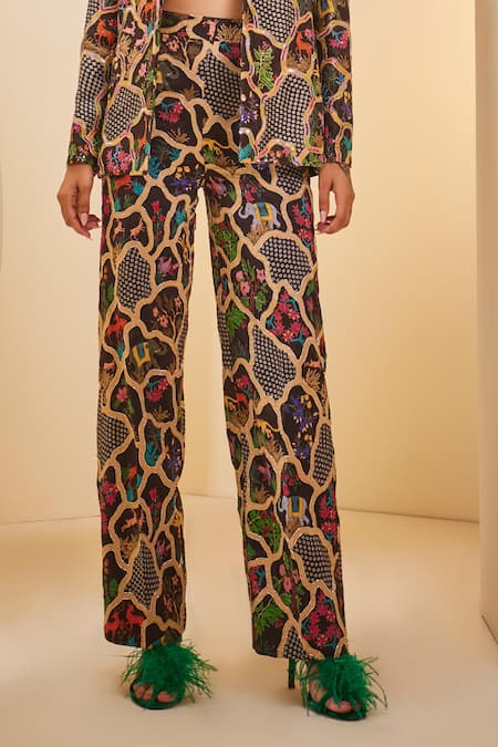 The Royaleum_Multi Color Silk Sequins, Beads, Embroidery Floral Animal Print Blazer Pant Set _Online_at_Aza_Fashions