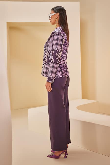 Shop_The Royaleum_Multi Color Twill, Satin Embroidery, Sequins, Geometric Heart Print Blazer Set _Online_at_Aza_Fashions