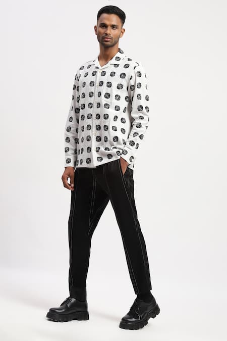 Abraham And Thakore Ivory Cotton Textured Abstract Print Shirt Online at Aza Fashions Abraham And Thakore_Ivory Cotton Textured Abstract Print Shirt _Online_at_Aza_Fashions