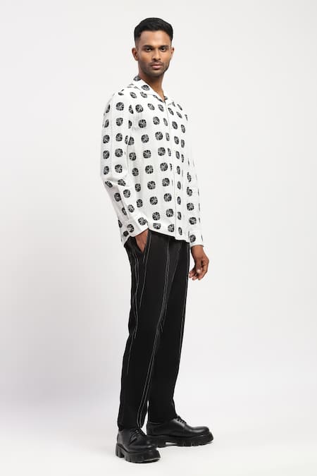 Buy Abraham And Thakore Ivory Cotton Textured Abstract Print Shirt Online at Aza Fashions Buy_Abraham And Thakore_Ivory Cotton Textured Abstract Print Shirt _Online_at_Aza_Fashions