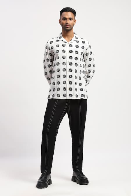 Shop Abraham And Thakore Ivory Cotton Textured Abstract Print Shirt Online at Aza Fashions Shop_Abraham And Thakore_Ivory Cotton Textured Abstract Print Shirt _Online_at_Aza_Fashions