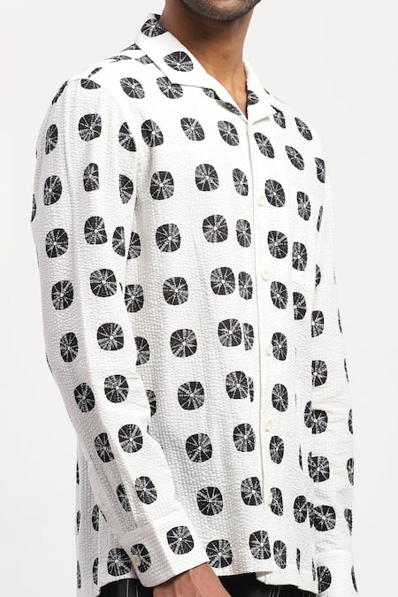 Abraham And Thakore Ivory Cotton Textured Abstract Print Shirt at Aza Fashions Abraham And Thakore_Ivory Cotton Textured Abstract Print Shirt _at_Aza_Fashions