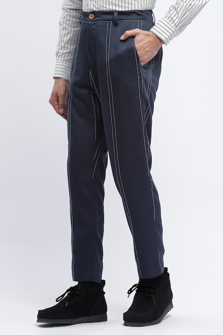 Buy_Abraham And Thakore_Blue Viscose Solid Straight Fit Pant _Online_at_Aza_Fashions