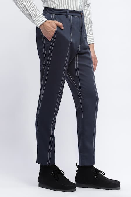 Shop_Abraham And Thakore_Blue Viscose Solid Straight Fit Pant _Online_at_Aza_Fashions