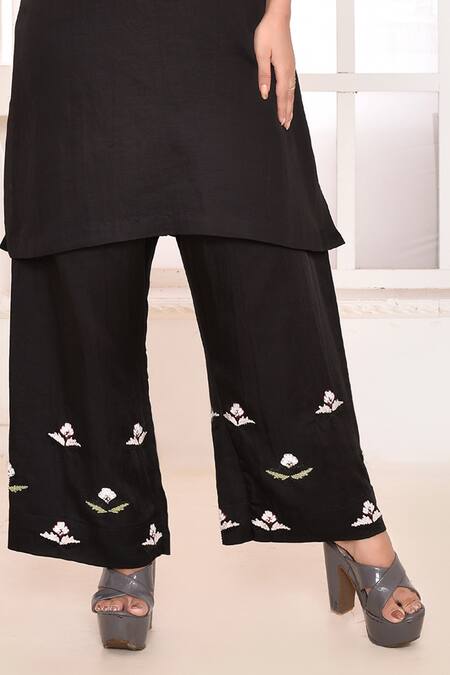 Amethyst Black Linen, Satin Embroidery Round Neck Floral Bodice Kurta With Pant at Aza Fashions Amethyst_Black Linen, Satin Embroidery Round Neck Floral Bodice Kurta With Pant_at_Aza_Fashions