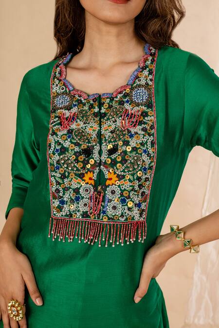 Buy Amethyst Green Chanderi Silk, Modal, Satin Embroidered Short Kurta And Dhoti Skirt Set Online at Aza Fashions Buy_Amethyst_Green Chanderi Silk, Modal, Satin Embroidered Short Kurta And Dhoti Skirt Set_Online_at_Aza_Fashions