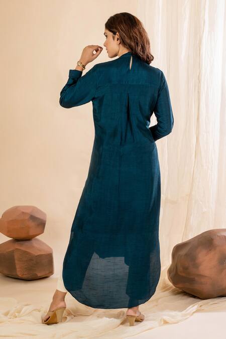 Shop Amethyst Blue Bamboo Sequins, Embroidery Round Neck Floral Kurta And Pant Set at Aza Fashions Shop_Amethyst_Blue Bamboo Sequins, Embroidery Round Neck Floral Kurta And Pant Set_at_Aza_Fashions