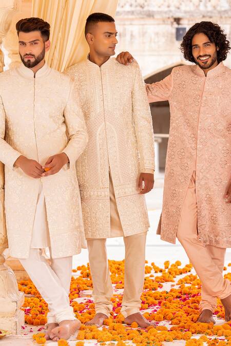 Amit Arora Cream Silk, Cotton Embroidery Mughal Bloom Sherwani Set Online at Aza Fashions Amit Arora_Cream Silk, Cotton Embroidery Mughal Bloom Sherwani Set _Online_at_Aza_Fashions