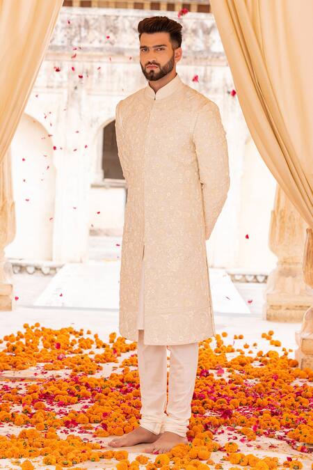 Buy Amit Arora Cream Silk, Cotton Embroidery Florin Bahar Sherwani Set Online at Aza Fashions Buy_Amit Arora_Cream Silk, Cotton Embroidery Florin Bahar Sherwani Set _Online_at_Aza_Fashions