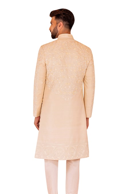 Amit Arora Cream Silk, Cotton Embroidery Florin Bahar Sherwani Set at Aza Fashions Amit Arora_Cream Silk, Cotton Embroidery Florin Bahar Sherwani Set _at_Aza_Fashions