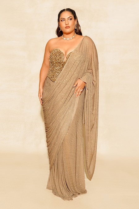 Itrh Stone Embellished Pre-Stitched Saree With Corset 