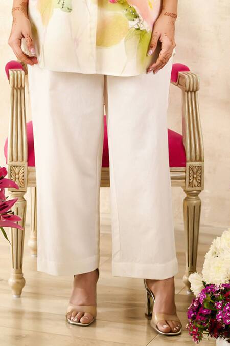 Buy Rainas Beige Chiffon, Linen Tassels Collared Botanical Print Shirt Pant Set Online at Aza Fashions Buy_Rainas_Beige Chiffon, Linen Tassels Collared Botanical Print Shirt Pant Set_Online_at_Aza_Fashions