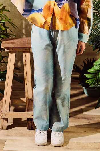Shop_Rainas_Blue Linen Collared Floral Print Shirt With Pant_Online_at_Aza_Fashions