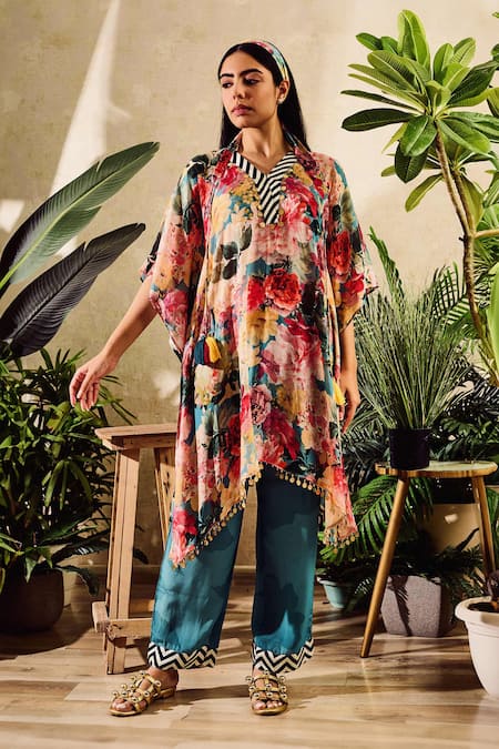 Rainas Blossom Print Kaftan Pant Set 