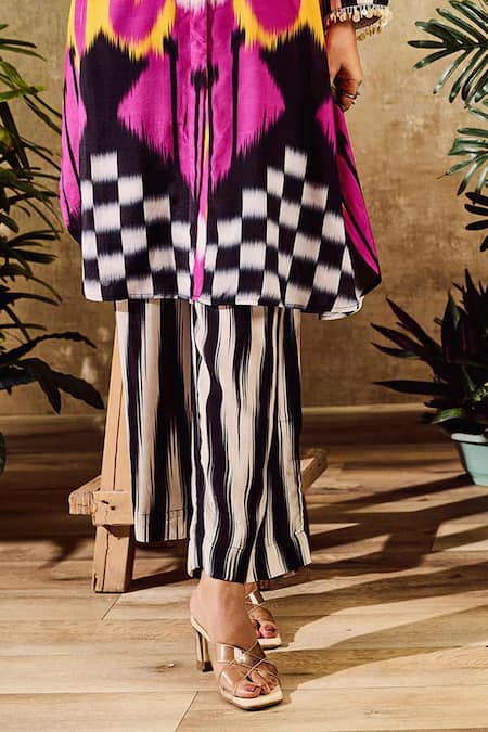 Buy Rainas Multi Color Cotton, Silk Collared Stripe Pattern Sleeve Kurta With Pant Online at Aza Fashions Buy_Rainas_Multi Color Cotton, Silk Collared Stripe Pattern Sleeve Kurta With Pant _Online_at_Aza_Fashions