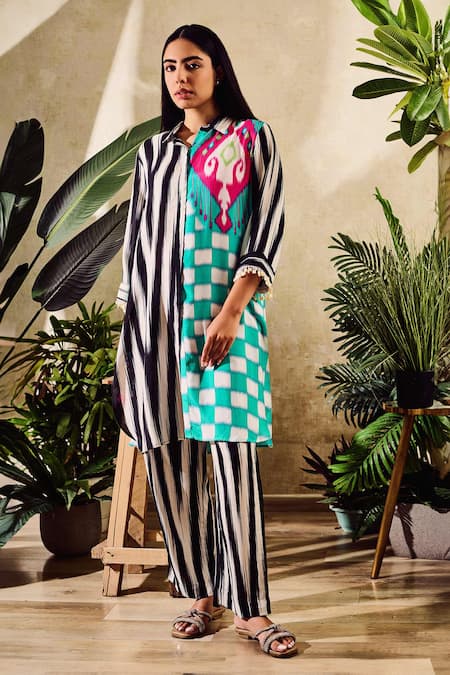 Rainas Chequered Print Long Shirt With Pant 