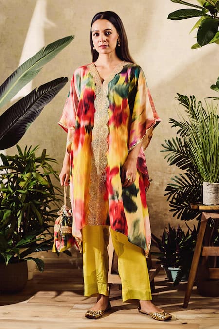 Rainas Faded Print Kaftan & Pant Set 