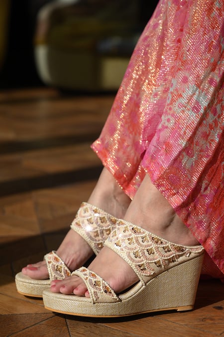 Miraki Sequin & Pearl Embroidered Wedges 