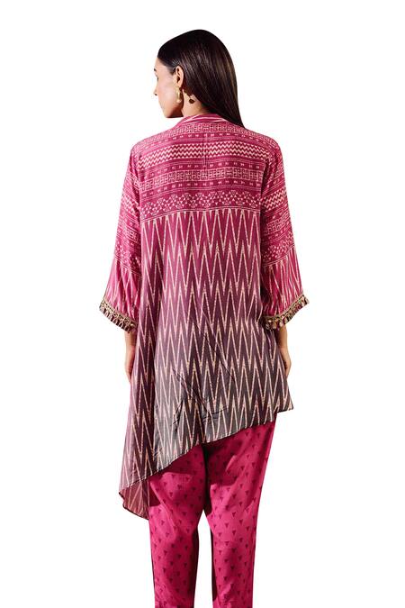 Rainas Pink Cotton, Silk Round Neck Geometric Print Tunic With Pant Online at Aza Fashions Rainas_Pink Cotton, Silk Round Neck Geometric Print Tunic With Pant_Online_at_Aza_Fashions