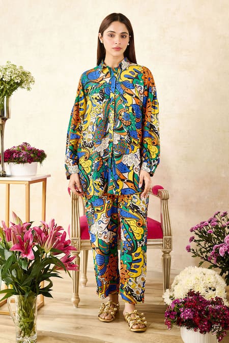 Rainas Floral Graphic Print Shirt With Pant 