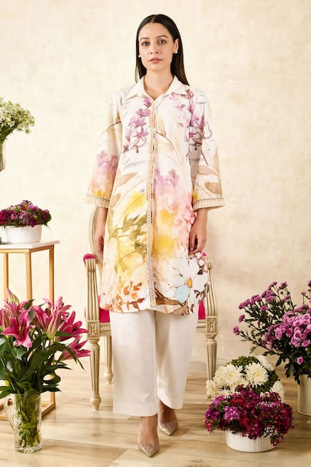 Rainas Cherry Blossom Print Tunic With Pant 