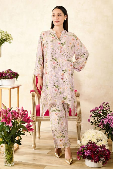 Rainas Floral Print Asymmetric Tunic With Pant 