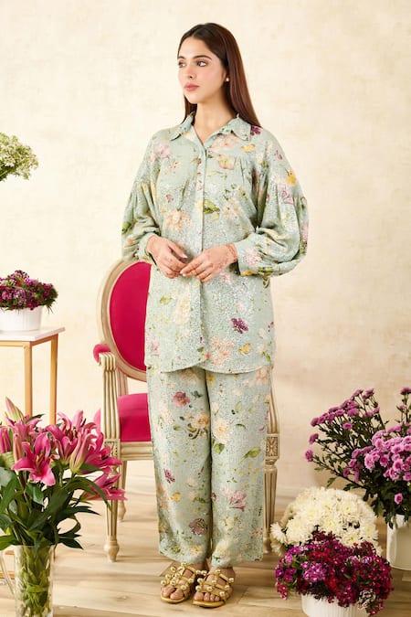 Rainas Garden Print Shirt With Pant 