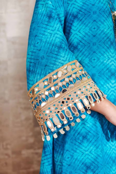 Rainas Blue Cotton, Silk Gota Patti Round Geometric Print Embroidered Kurta And Pant Set Online at Aza Fashions Rainas_Blue Cotton, Silk Gota Patti Round Geometric Print Embroidered Kurta And Pant Set_Online_at_Aza_Fashions