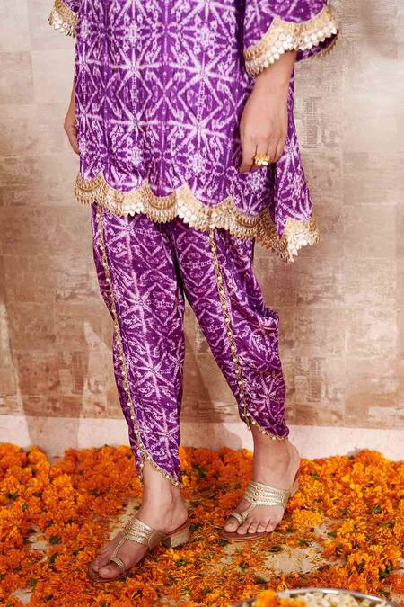 Buy Rainas Purple Cotton, Silk Lace Round Neck Embroidered Geometric Print Kurta And Pant Set Online at Aza Fashions Buy_Rainas_Purple Cotton, Silk Lace Round Neck Embroidered Geometric Print Kurta And Pant Set_Online_at_Aza_Fashions