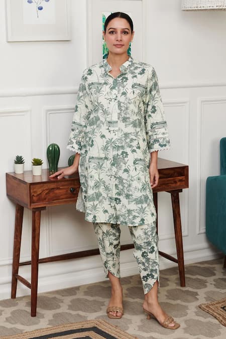 Rainas Tropical Print Kurta With Tulip Pant 