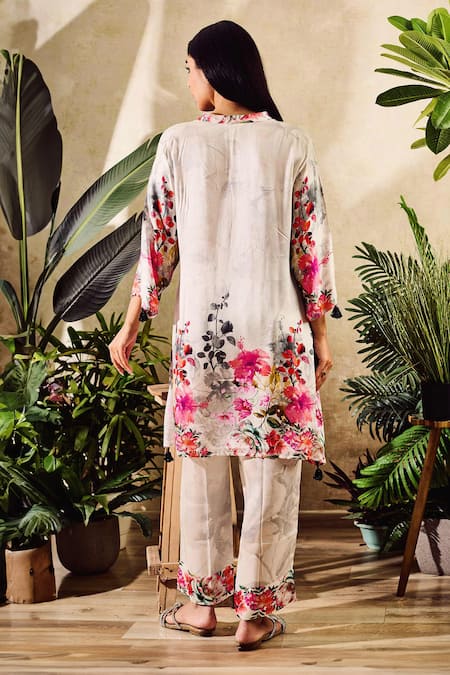 Rainas Hibiscus Garden Print Kurta Pant Set 