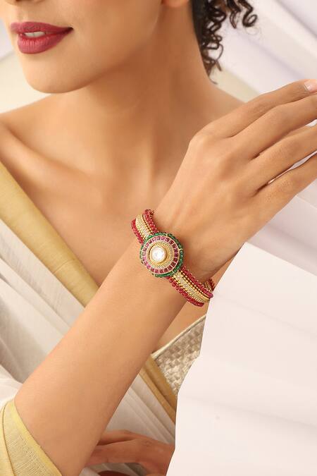 Buy_SUIKALA_Multi Color Stones, Beads Studded Temple Kada _Online_at_Aza_Fashions