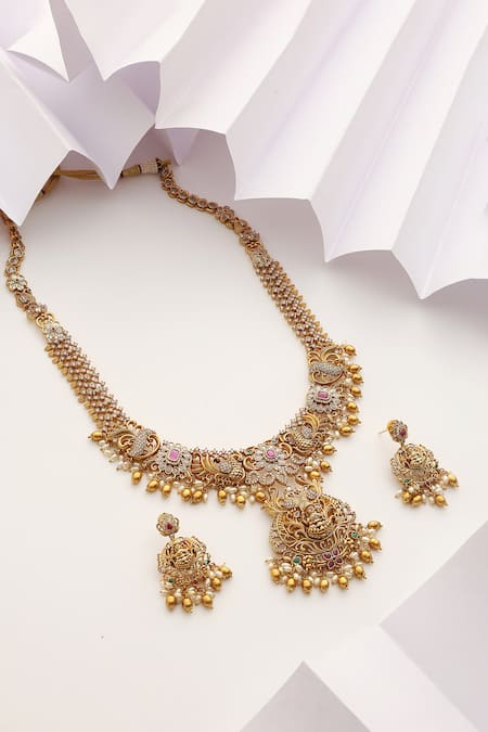 SUIKALA Laxmi Stone Studded Long Necklace Set 