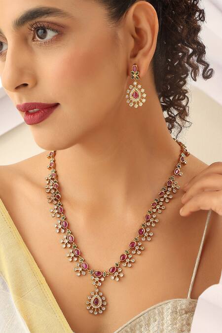 Buy_SUIKALA_Red Stones Studded Long Necklace Set_Online_at_Aza_Fashions