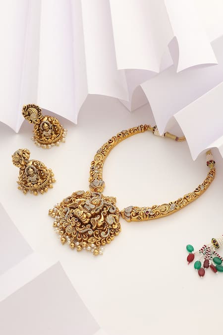 SUIKALA Laxmiji Carved Temple Hasli Necklace Set 