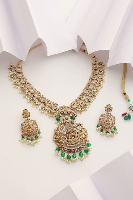 SUIKALA Laxmiji Pearl Tassel Temple Necklace Set 