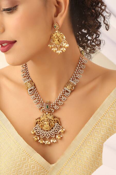 Buy SUIKALA Red Pearls, Stones, Beads Studded Kairi Laxmiji Temple Necklace Set Online at Aza Fashions Buy_SUIKALA_Red Pearls, Stones, Beads Studded Kairi Laxmiji Temple Necklace Set_Online_at_Aza_Fashions