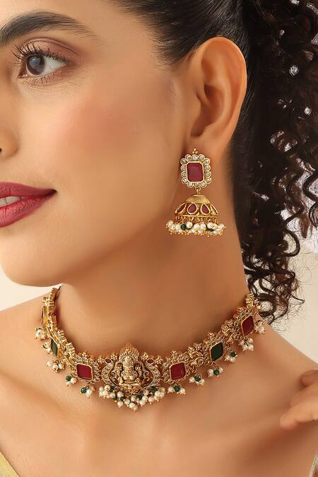 Buy SUIKALA Multi Color Stones, Beads Carved Goddess Choker Set Online at Aza Fashions Buy_SUIKALA_Multi Color Stones, Beads Carved Goddess Choker Set _Online_at_Aza_Fashions