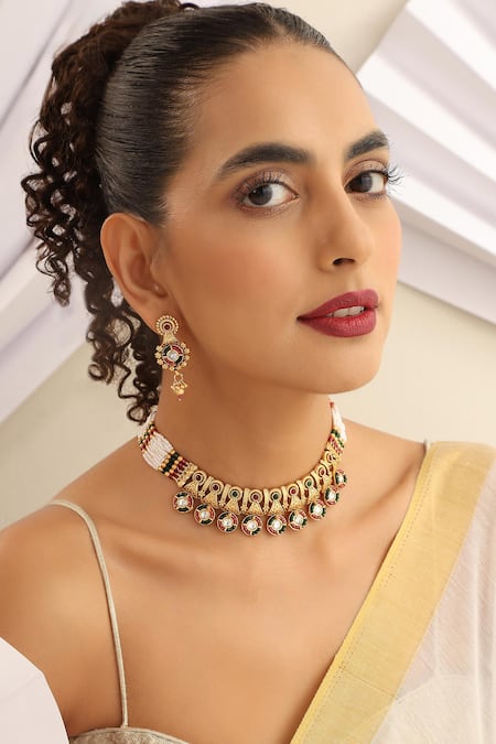 MUDRA LUXE Geometric Stone Embellished Choker Set 