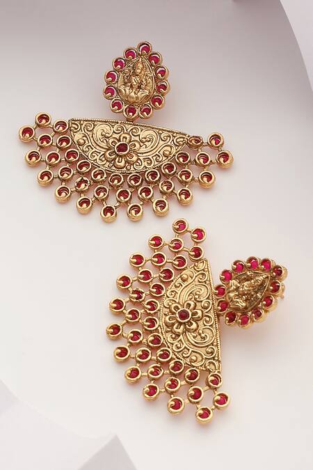 Buy_SUIKALA_Red Stones Carved Chaandbali Earrings _Online_at_Aza_Fashions
