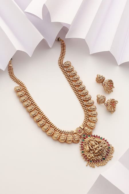 SUIKALA Goddess Carved Long Temple Necklace Set 