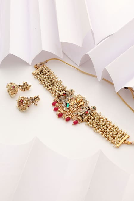 SUIKALA Goddess Radha & Krishna Carved Choker Set 