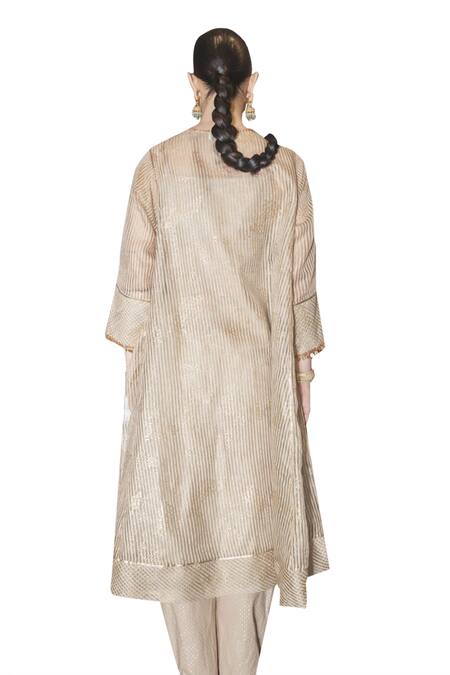 Buy Swatti Kapoor Gold Kurta Silk Organza Embroidered Gota Heer Trimmed Self Striped With Slip Buy_Swatti Kapoor_Gold Kurta Silk Organza Embroidered Gota Heer Trimmed Self Striped With Slip