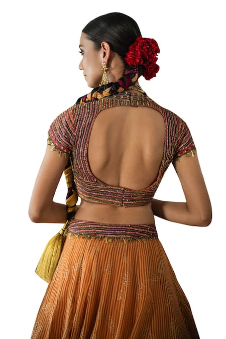 Buy_Swatti Kapoor_Multi Color , Handloom Beads Plunge Chand Handwoven Beadwork Blouse 
