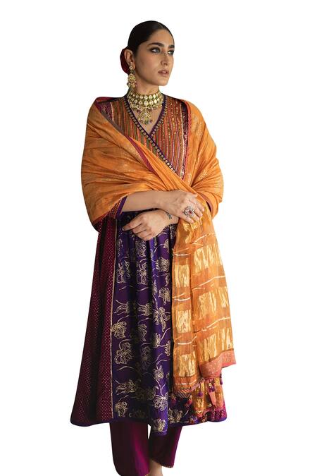 Shop_Swatti Kapoor_Orange Chanderi Beads Hand Woven Nuhal Dupatta _Online_at_Aza_Fashions