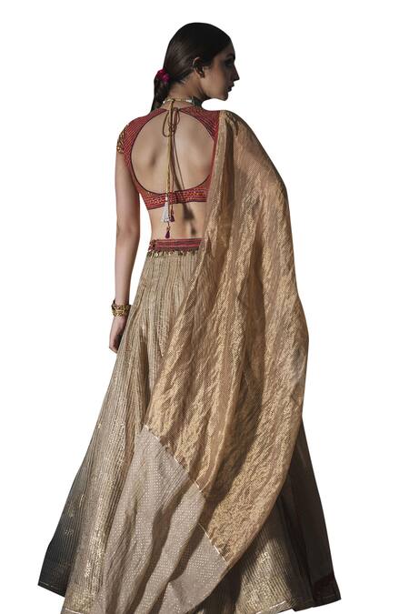 Buy Swatti Kapoor Gold Chanderi Tassels Achal Handwoven Zari Striped Dupatta Buy_Swatti Kapoor_Gold Chanderi Tassels Achal Handwoven Zari Striped Dupatta