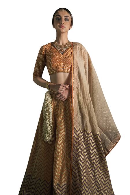 Swatti Kapoor Orange Hand Woven 40gm Chanderi Printed Foil Reet Dupatta Online at Aza Fashions Swatti Kapoor_Orange Hand Woven 40gm Chanderi Printed Foil Reet Dupatta _Online_at_Aza_Fashions