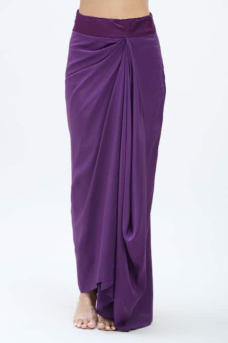 Minaxi Dadoo_Purple Silk, Organza Embroidery Round Neck Butterfly Cape And Draped Skirt Set _at_Aza_Fashions